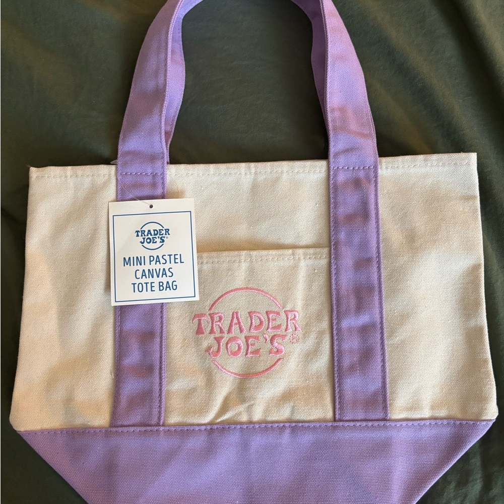 Mini Pastel Canvas Tote Bag - Cream and Purple
